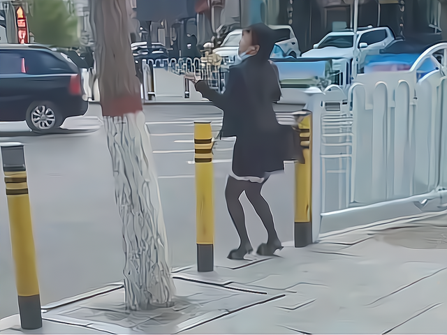 男子身穿黑丝短裙,脚踩高跟鞋,街头忘情热舞