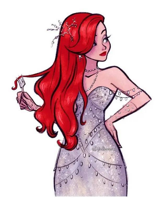 当迪士尼公主穿上晚礼服,爱丽儿异常闪耀,乐佩有点拘谨