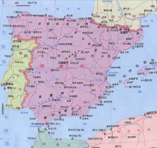 西班牙在地图上的位置图片