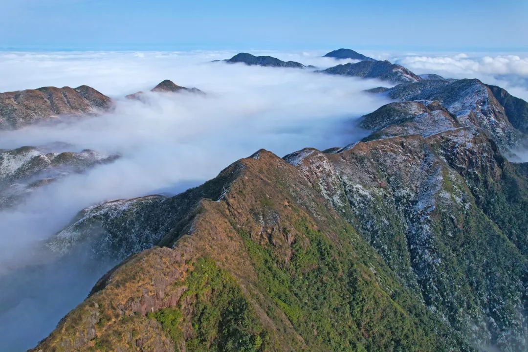 广东大龙山依然冰天雪地,宛如银色巨龙在云海之上腾飞!