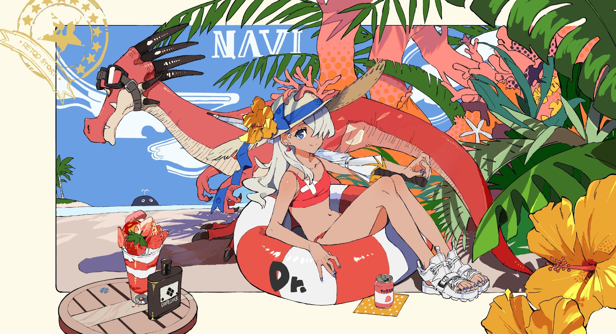 构图很有张力的少女冒险类插画,色彩对比度很高