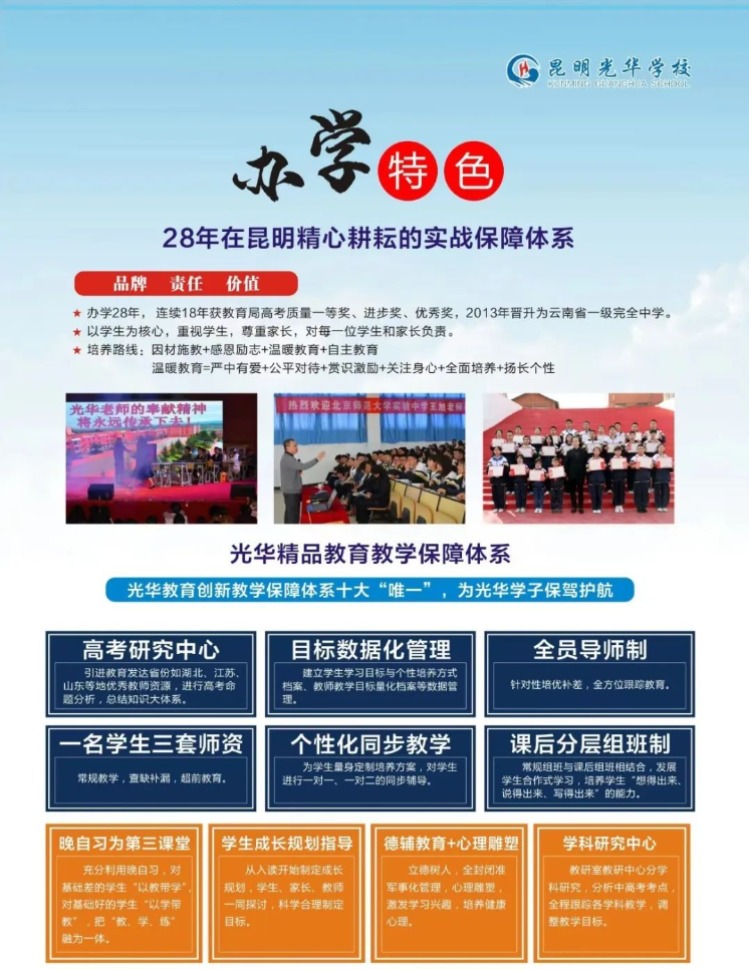 2023年昆明光华学校高一招生简章