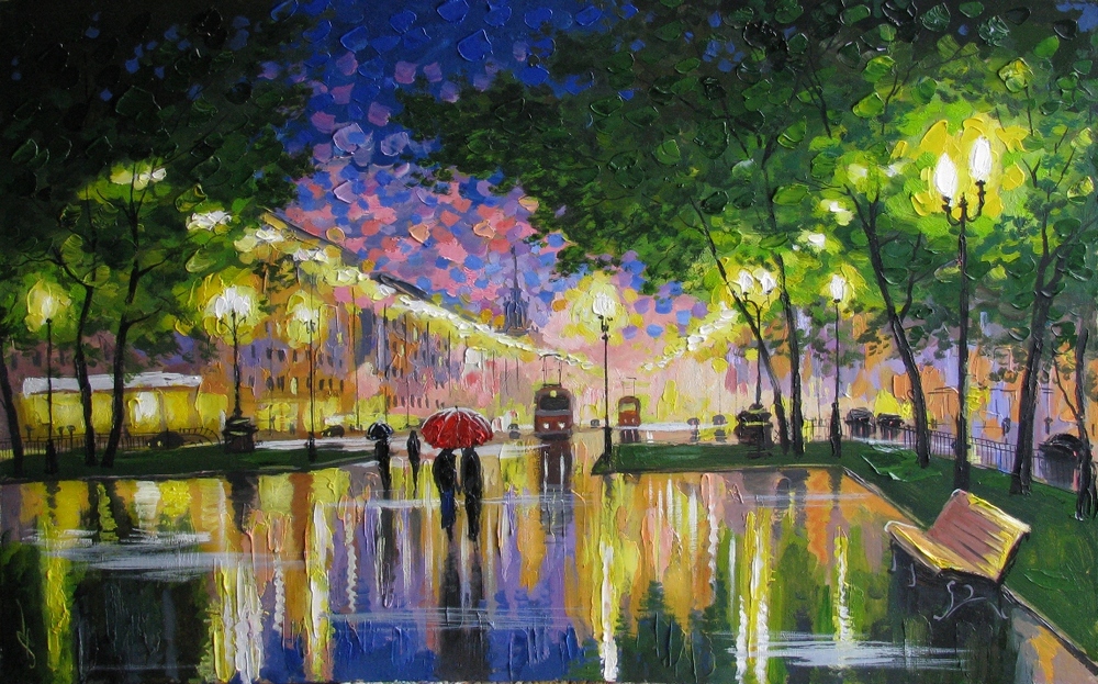 乌克兰画家笔下的城市路灯街景,很美很浪漫︱亚历山大·博洛托夫