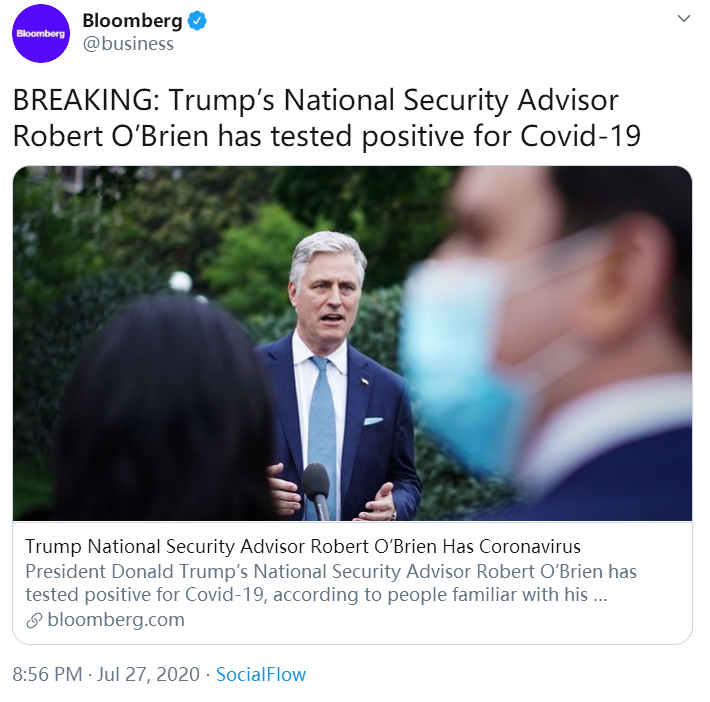 推荐|亲密助手感染新冠，特朗普回应国安顾问确诊：我最近没见过他