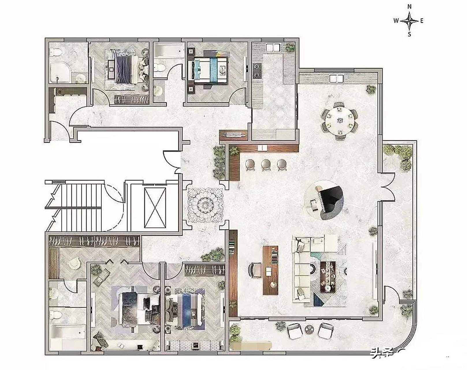 唯有转角阳台,方可抚慰心灵!这三个豪华大平层户型,你更喜欢哪个呢?