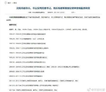 沈阳市副市长,市公安局党委书记,局长杨建军接受审查调查