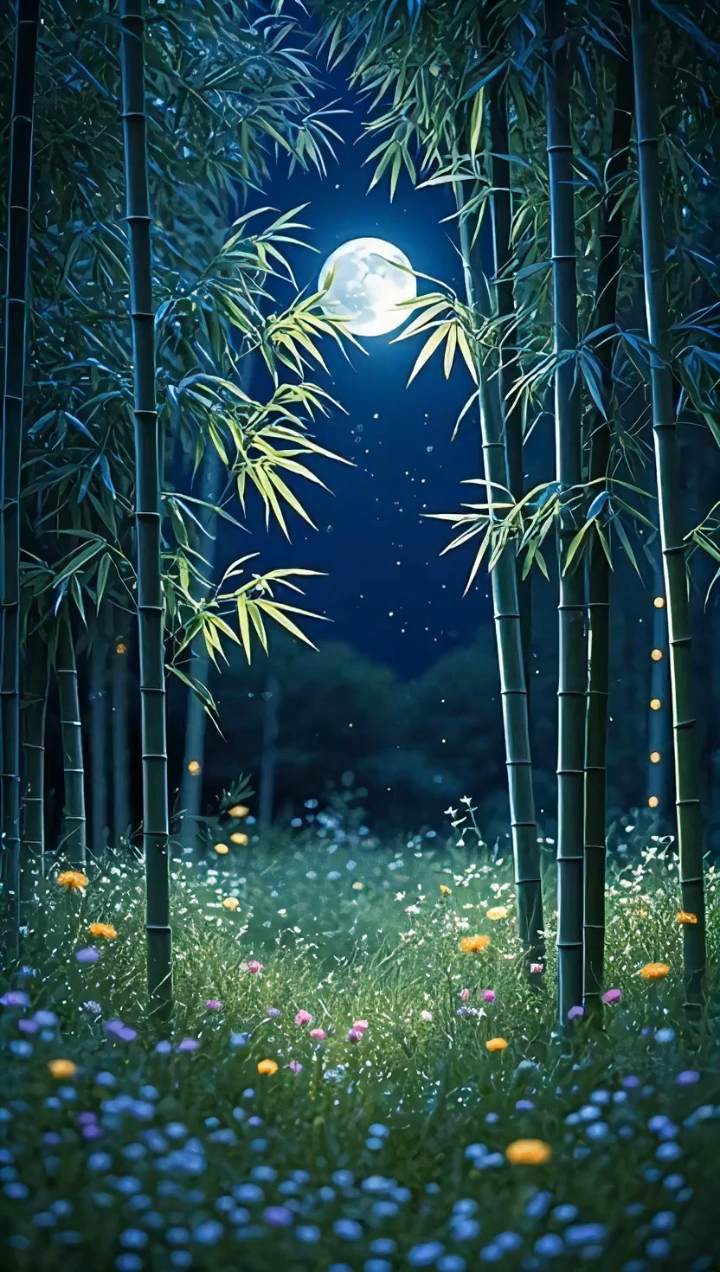 夜晚的竹林静悄悄