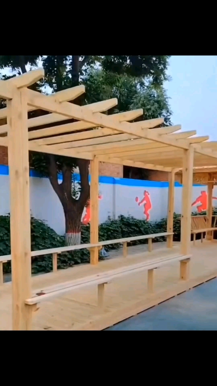 天津防腐木廊架 长廊安装完成效果