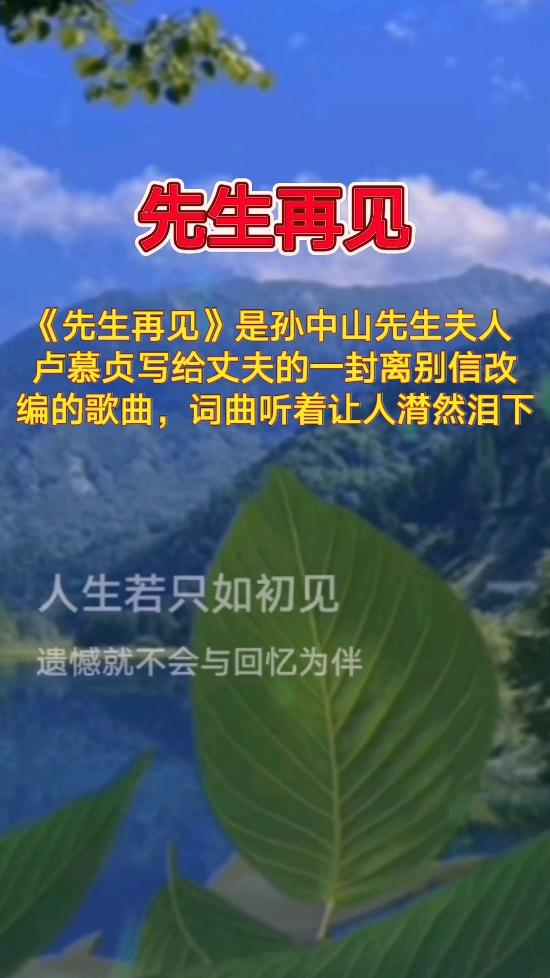 《先生再见》转身却是泪水潸然!一首凄悲委婉的歌曲.-度小视