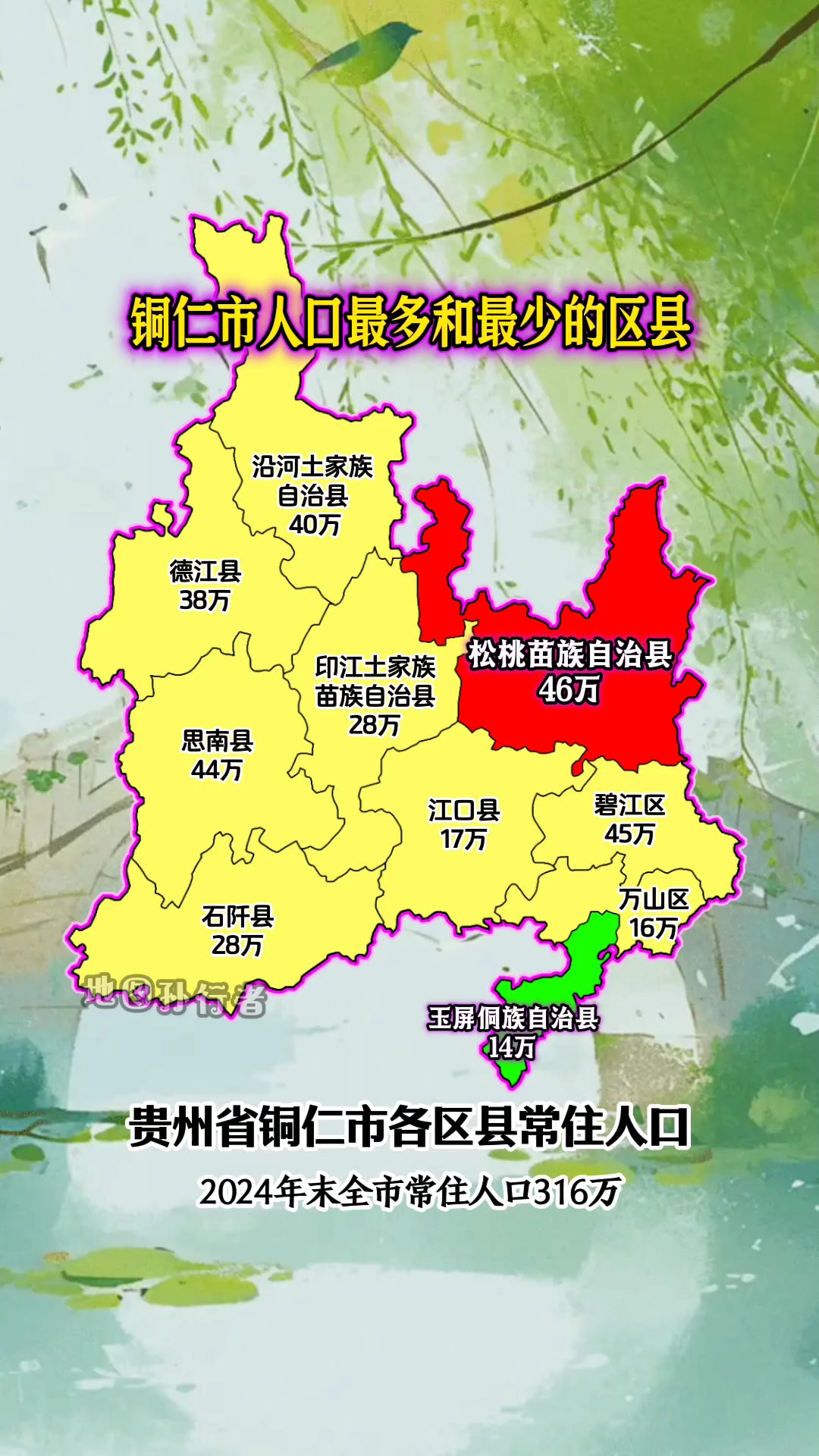贵州省铜仁市各区县常住人口分布图