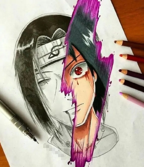 不同的绘画风格混合在一起时,路飞与佐助和他们的哥哥合体了