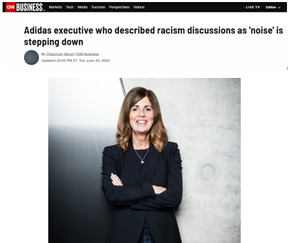 热点阿迪达斯也逃不掉，因“种族主义”问题，涉事英国女高管决定辞职