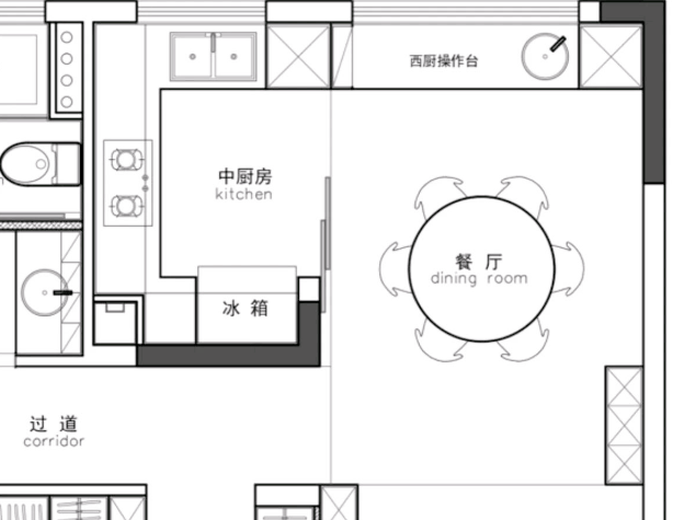 开放式厨房平面布置图图片