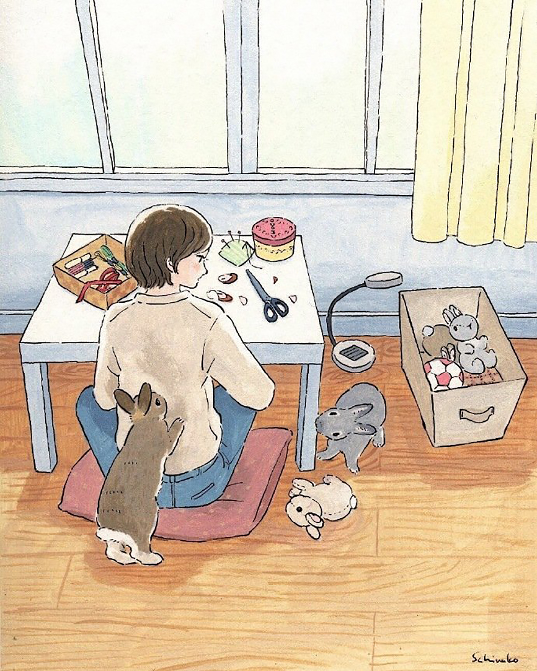 治愈系画风温馨的兔子插画记录平淡生活中的幸福感