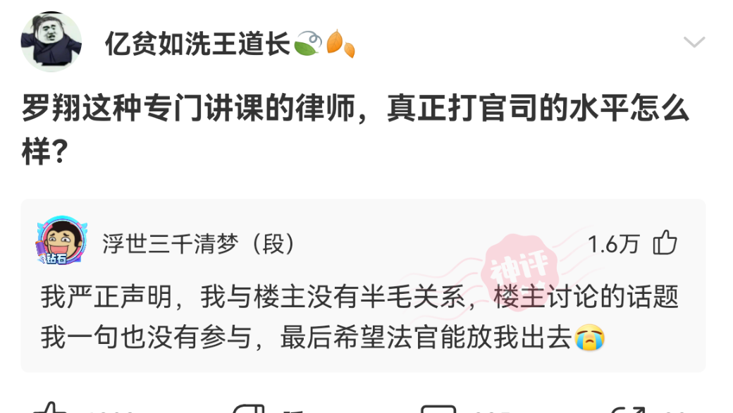 神回复:罗翔这种专门讲课的律师,真正打官司的水平怎么样?