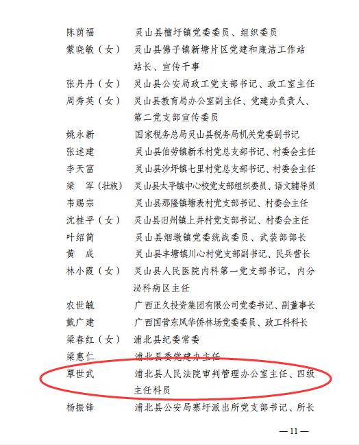 喜讯!浦北县法院干警覃世武荣获"钦州市优秀党务工作者"称号