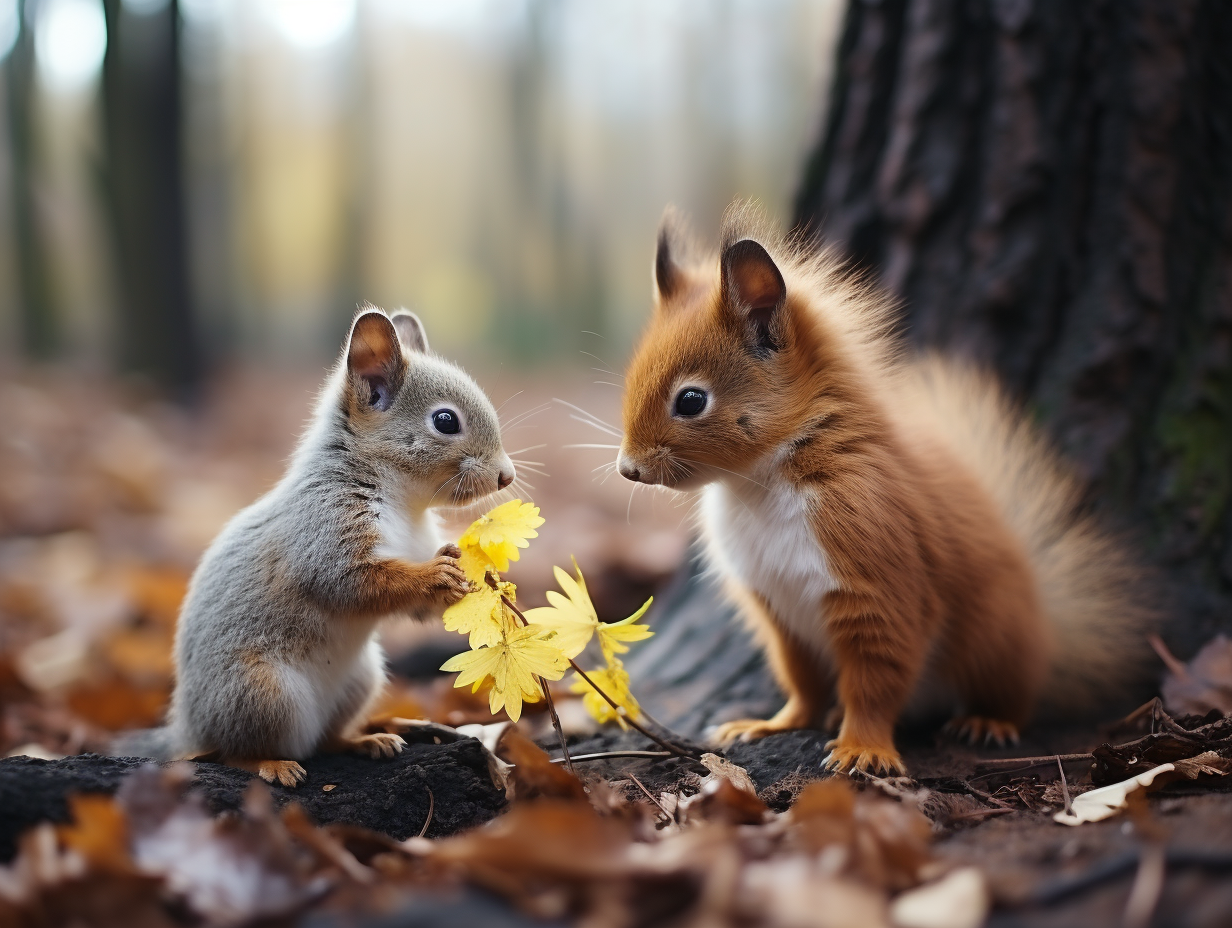 秋意浓情:松鼠小杰与花栗鼠艾莉的森林约会