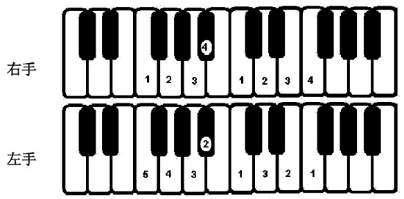 4,f大调音阶3,e大调音阶2,d大调音阶1,c大调音阶用左手弹奏钢琴的自然