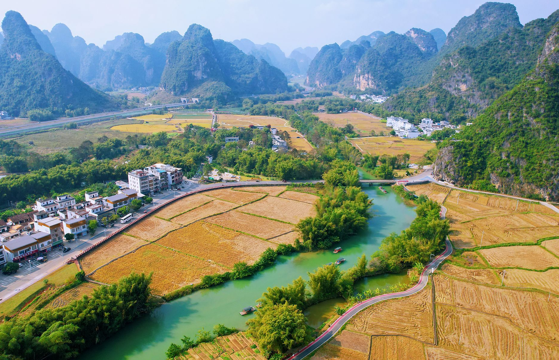 广西崇左明仕田园,唯一敢叫板桂林的山水画卷,航拍风景如画