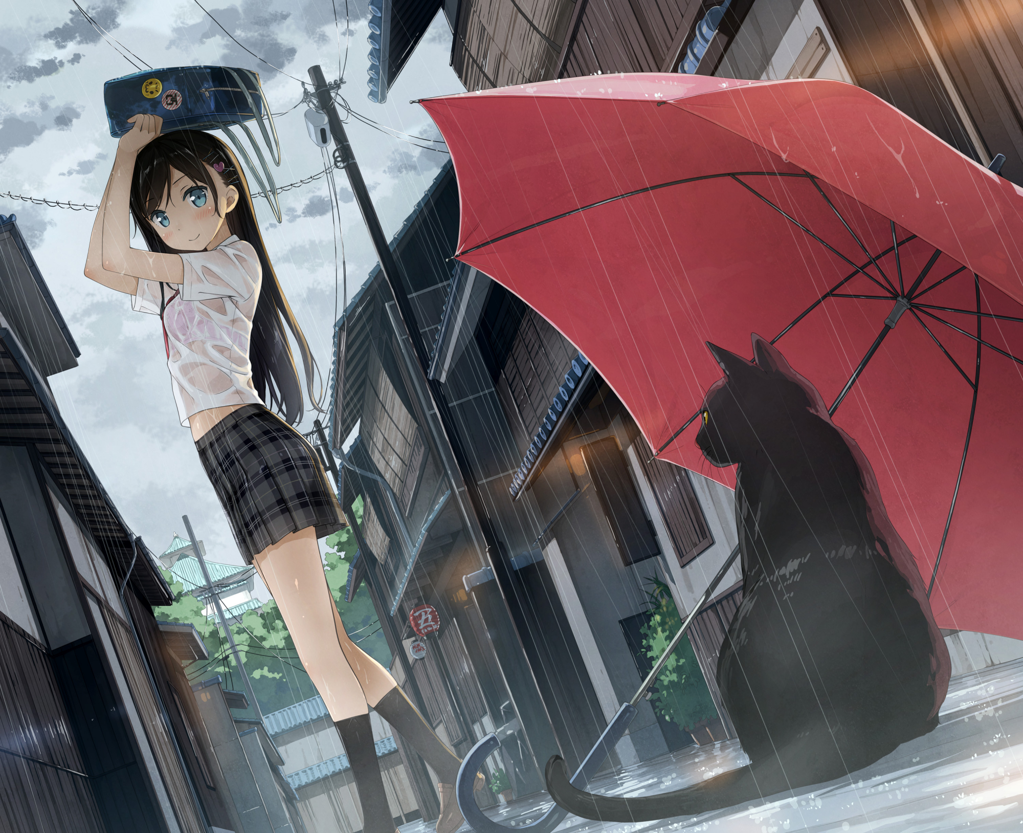 雨天撑伞动漫图片