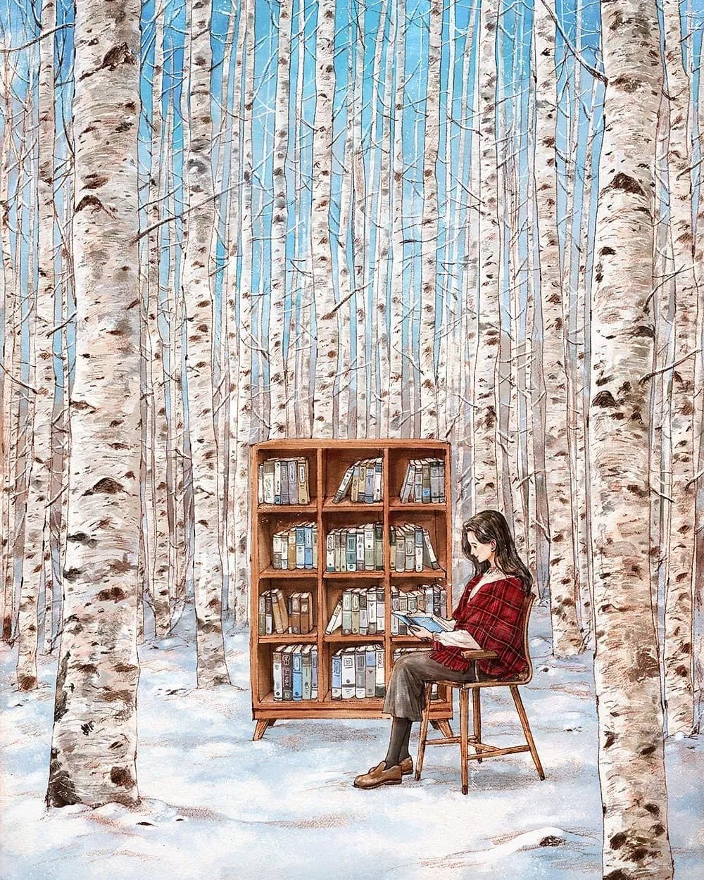 每日插画|aeppol的治愈系森林少女日记,休息一会儿再走也没关系