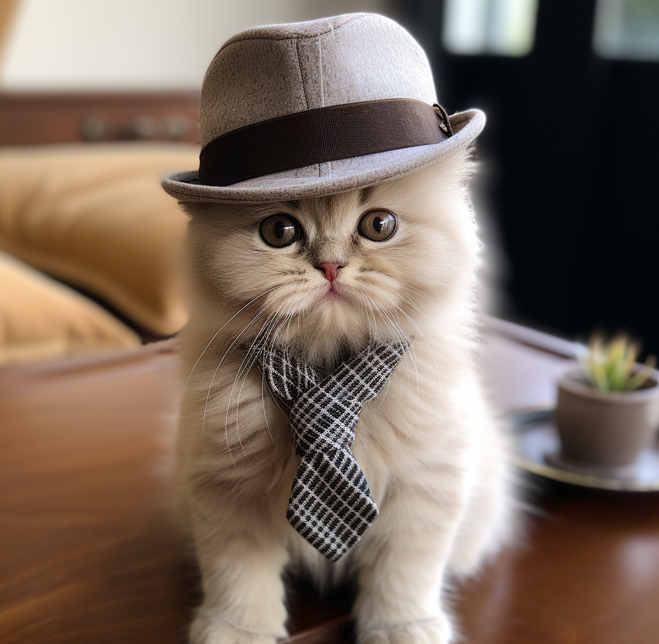 小猫咪穿上领带和帽子,太萌了