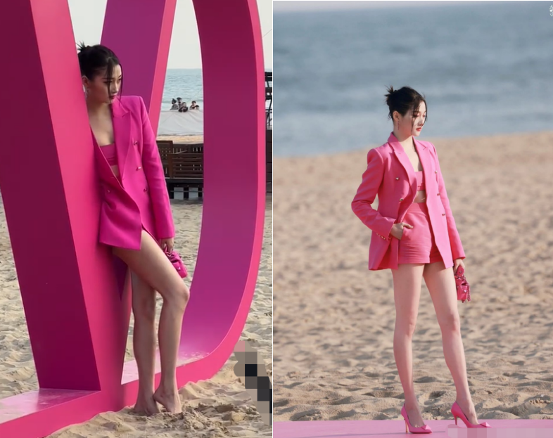 关晓彤出席活动玩下衣失踪一双大长腿引惊叹赤脚踩沙滩凹造型