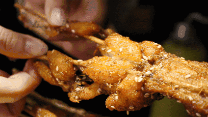 刷上粉料的大牛蛙,加入各种孜然后酥脆甜香!