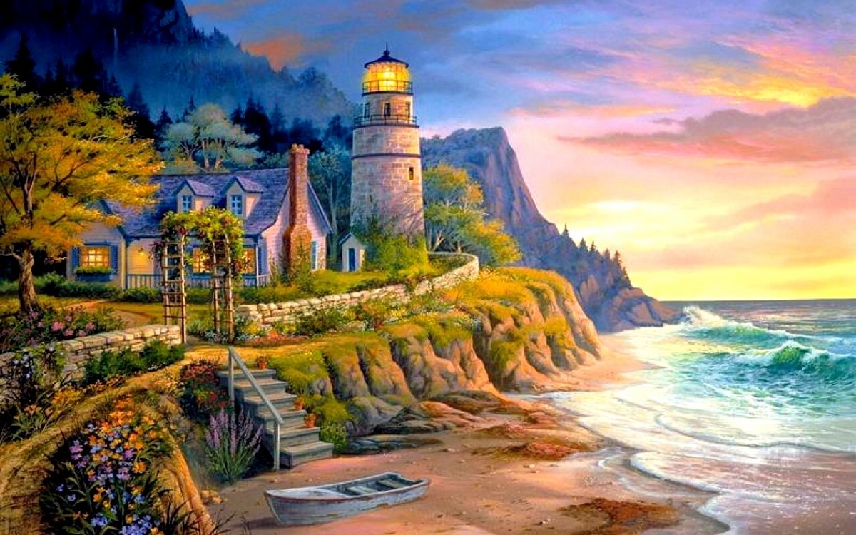 灯塔的油画(42张)