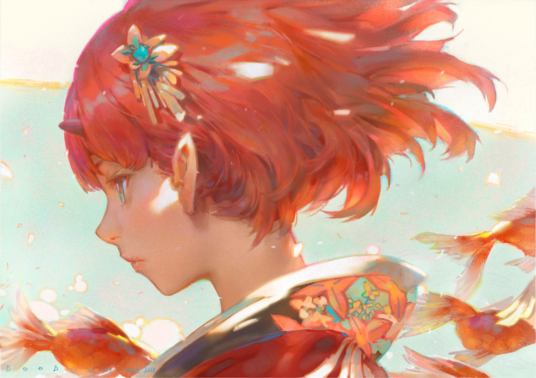 厚涂风格的二次元少女插画,把高级灰运用得炉火纯青