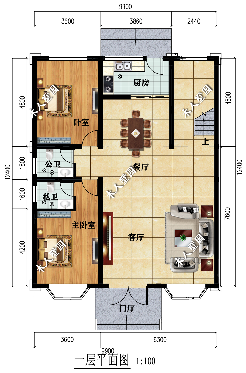 4米四层农村别墅,正面设梯形凸窗,取消柱子也美观