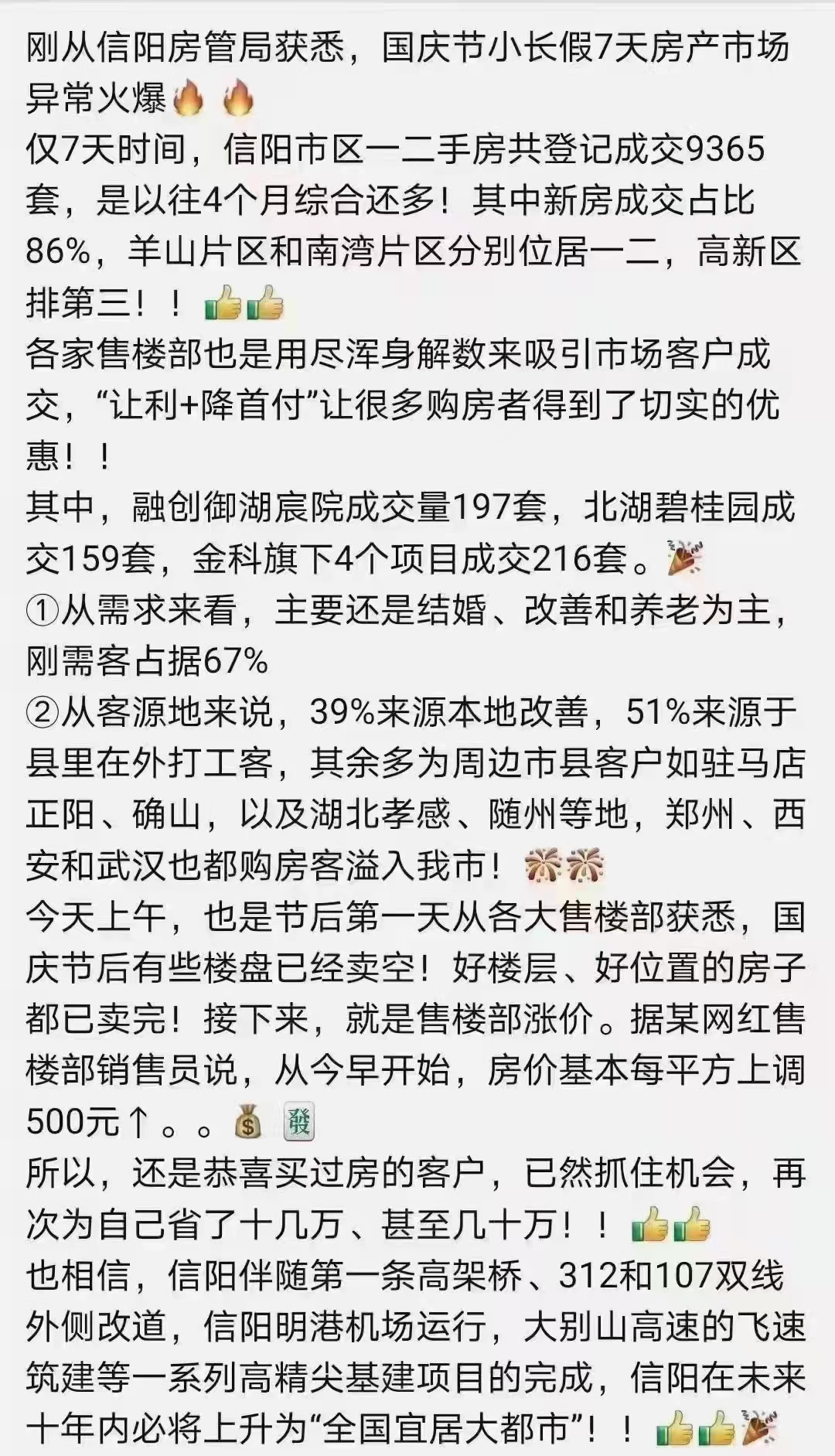 假的！朋友圈传言信阳7天成交九千多套房，真相是房价回到十年前