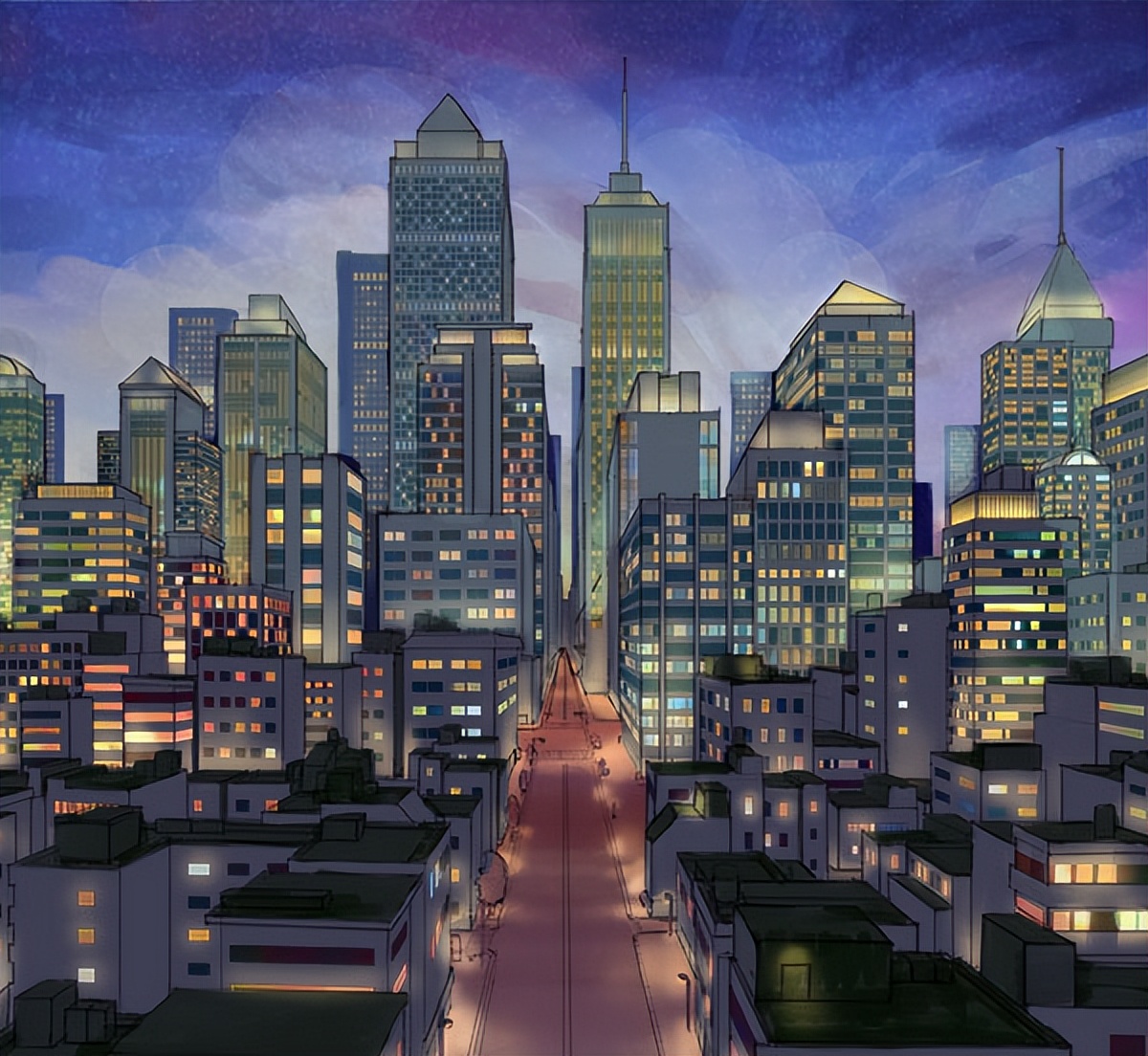 城市夜景漫画图片