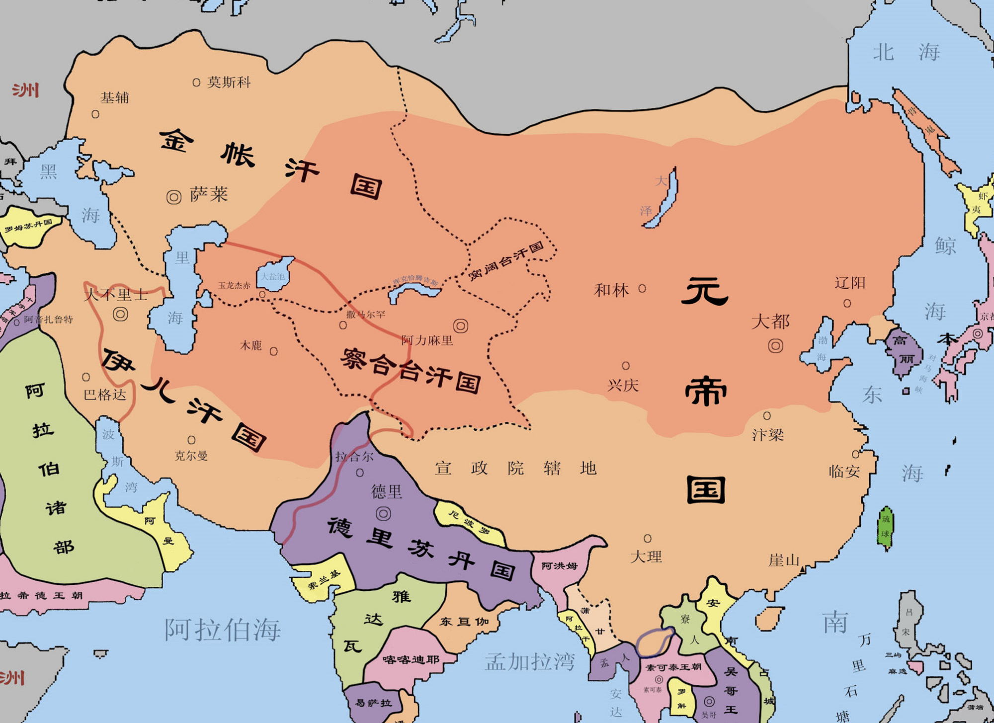 蒙古四大汗国地图高清图片