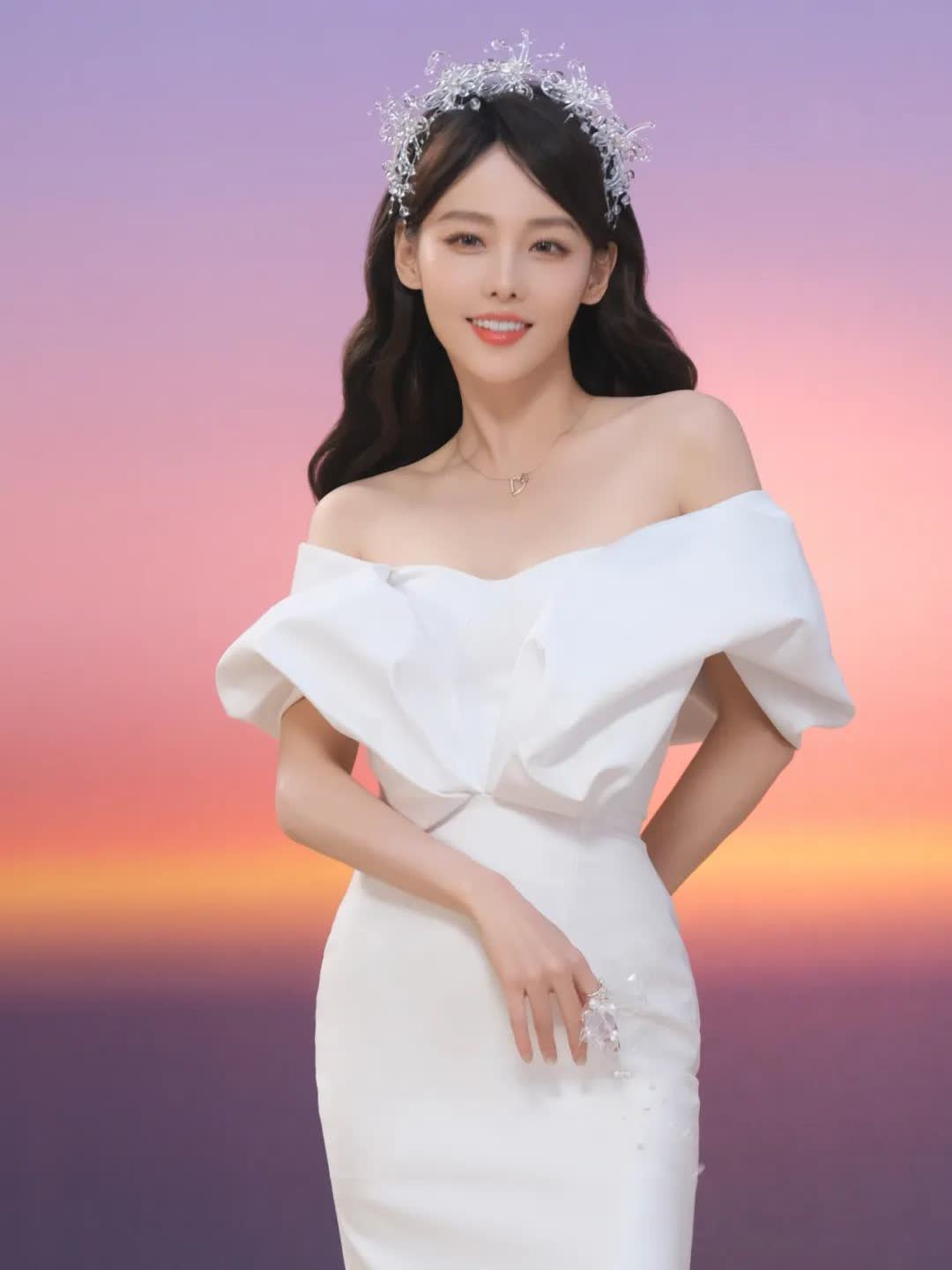 张嘉倪夏日公主造型曝光,白色抹胸裙优雅浪漫