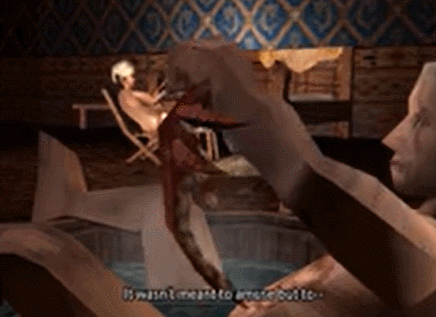 有玩家把杰洛特洗澡的名场面"重制"成了ps初代风格