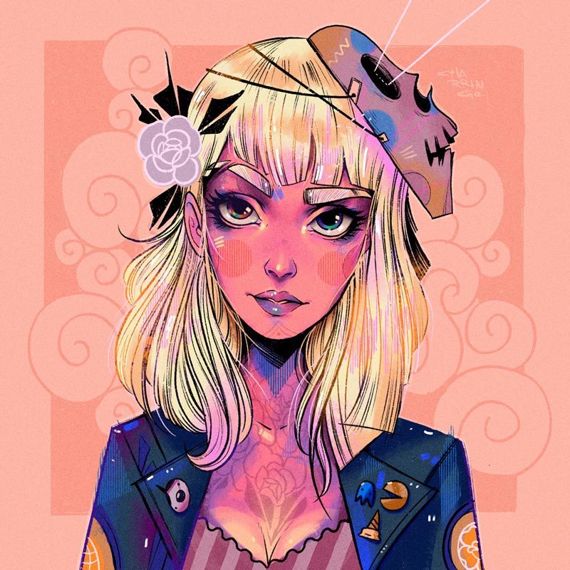 个性人物绘画作品,荧光色彩搭配怪诞的画风