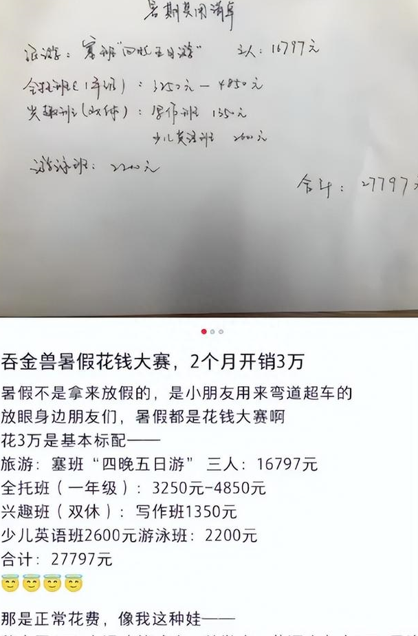 小學生家長曬暑期養娃賬單,控訴苦難卻被貶低,網友反應:誇張