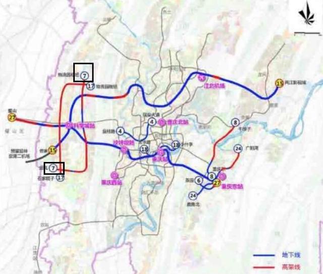 重庆轨道交通7号线仍为跨座式轻轨,在大山的西侧,建设略有延后