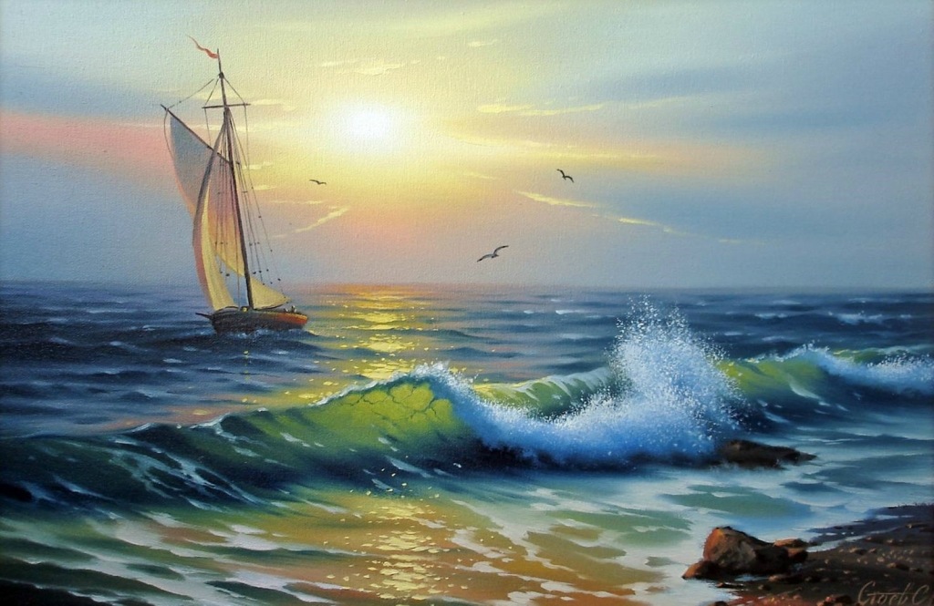 乌克兰色彩丰富的海边风景油画︱艺术家谢尔盖·斯托耶夫作品