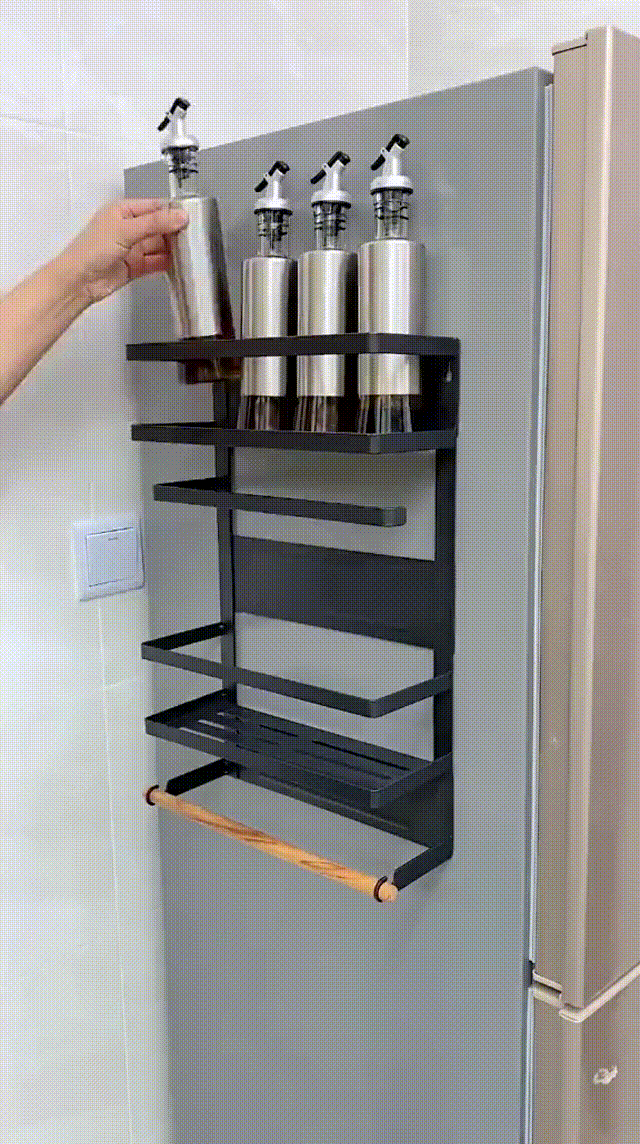 冰箱里总是不够地方放,用了磁吸式冰箱侧挂架,收纳就是这么简单