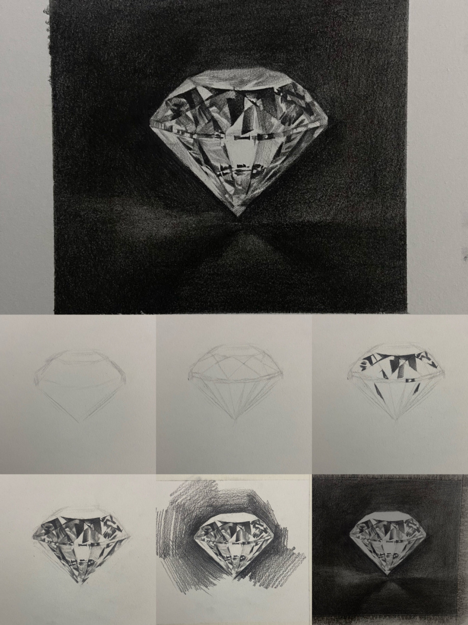 零基础超级详细素描钻石步骤教程 绘画步骤解析 1,画出钻石的外形 2