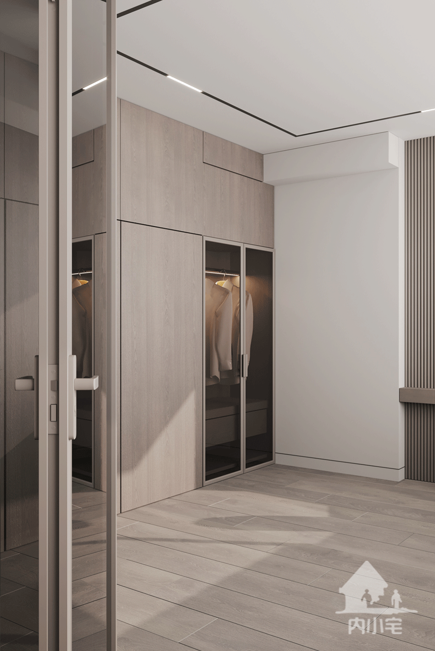 右侧加设一个茶色玻璃门衣柜 内部隐藏光氛围感十足
