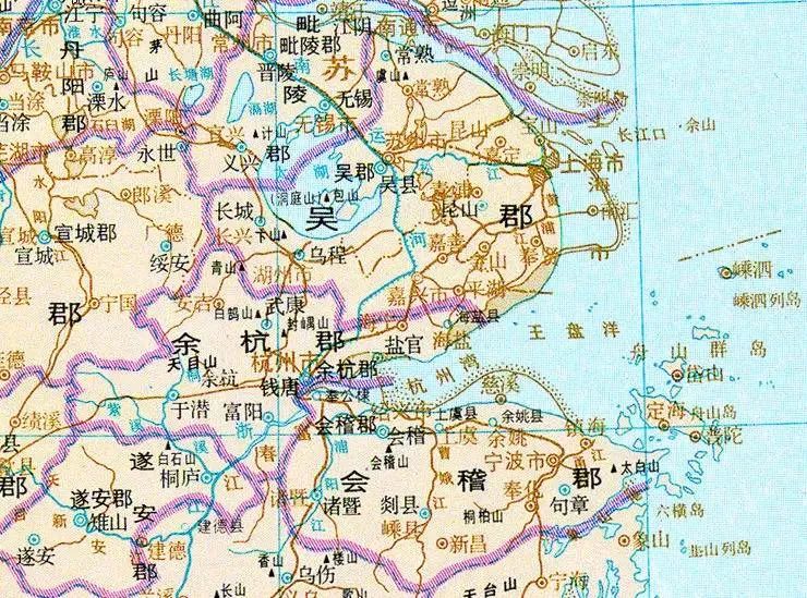 隋朝中期江浙一帶行政區劃示意圖