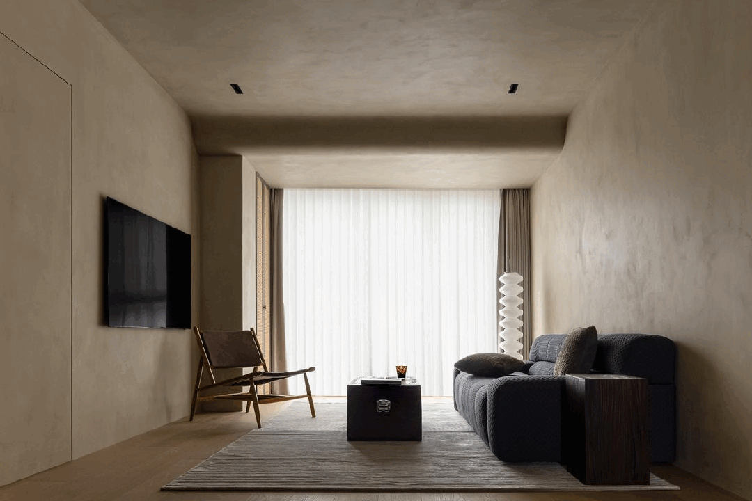 装修案例|105㎡侘寂风,细腻肌理 弧形结构,每个角落都充满韵味