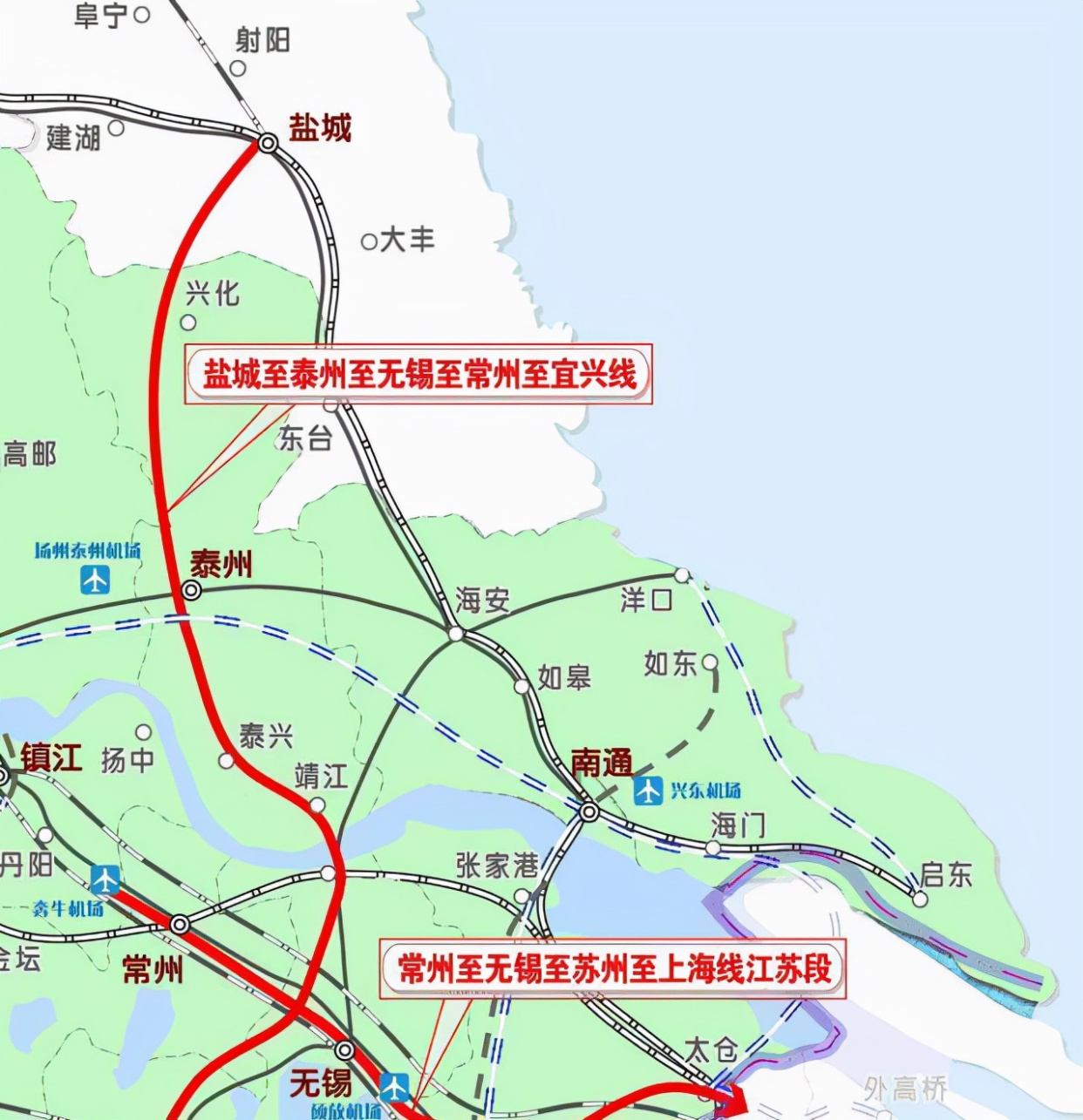 今年江苏开工七条铁路盐泰锡常宜,合宿,扬马,苏锡常,北沿江等