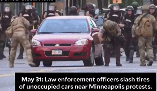 推荐在美国抗议“震中”,州巡警扎多辆汽车轮胎,还称之为“战略性放气”