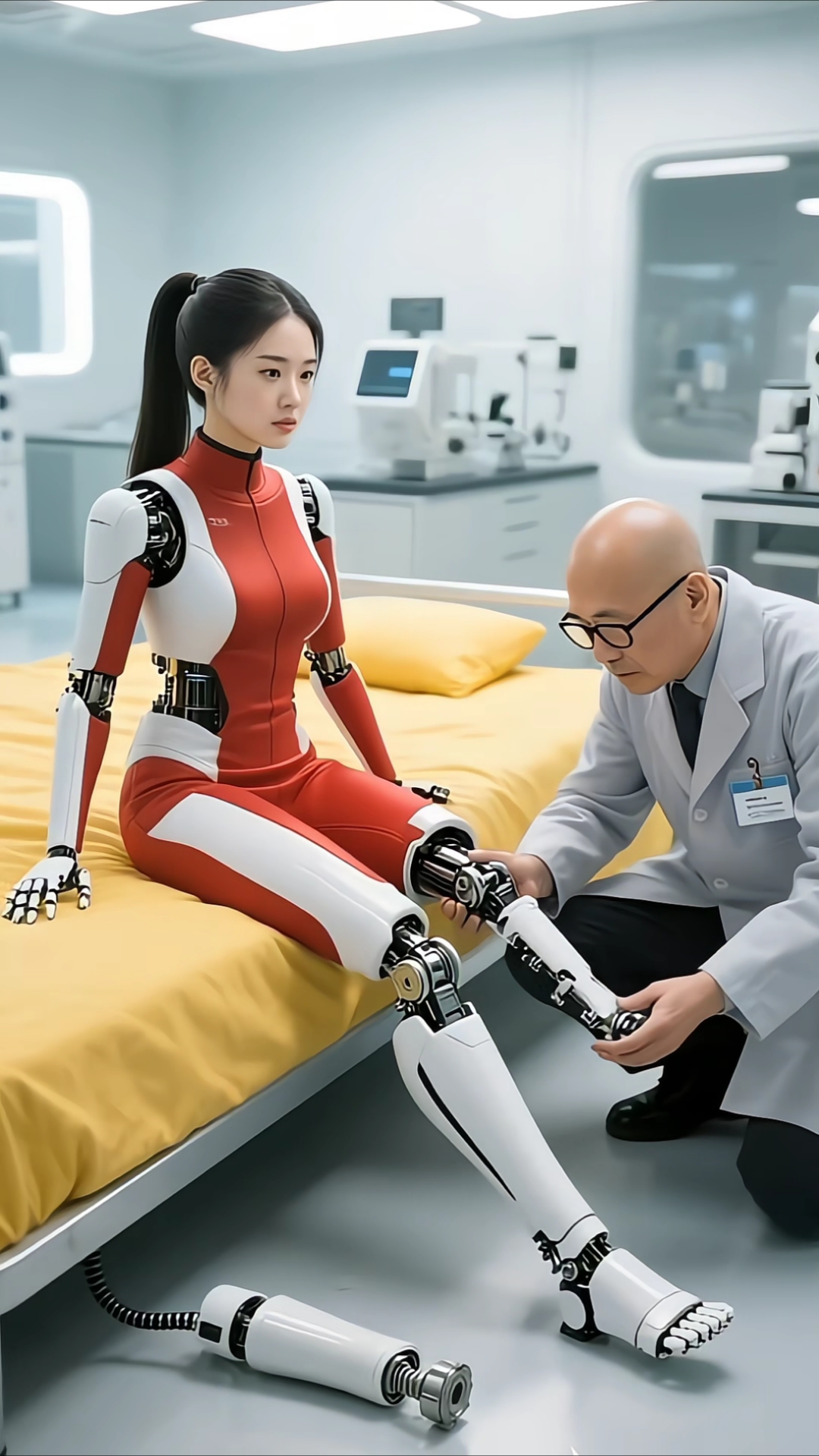 ai机器人女孩修理四肢