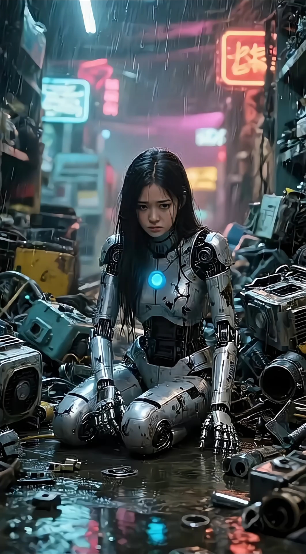 报废场被遗弃的美女机器人