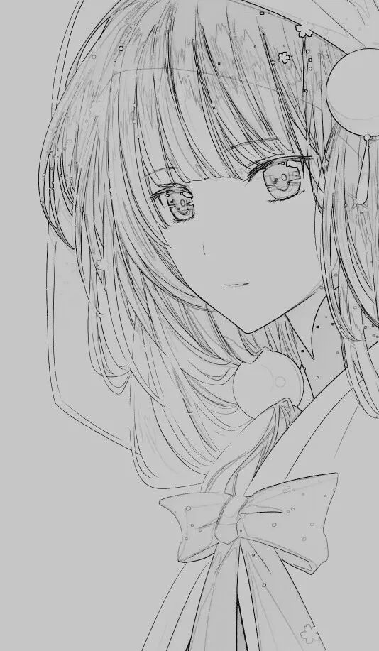 漂亮的动漫女孩线稿,及上色图,手绘水彩学画画